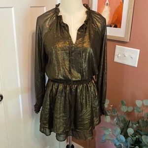 Veronica M | long sleeve | banded waist/cuffs | metallic gold | XS | dress